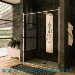 Porta doccia composta da lato fisso e porta scorrevole Imageline Qubo Door cristallo trasparente 8 mm